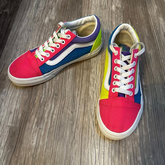 Vans Old Skool Neon‎ Color Block Skate Shoe Pink Purple Yellow Blue Green Kids 3 - Picture 1 of 8